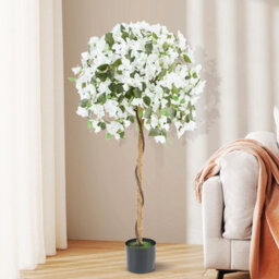 Costway 130Cm Artificial Azalea Tree Faux Silk Floral Tree In Pot-White - thumbnail 6