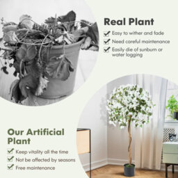 Costway 130Cm Artificial Azalea Tree Faux Silk Floral Tree In Pot-White - thumbnail 4