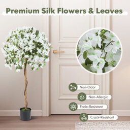 Costway 130Cm Artificial Azalea Tree Faux Silk Floral Tree In Pot-White - thumbnail 8