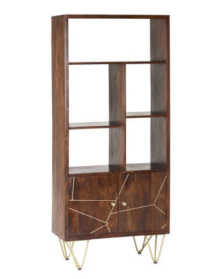 Buttercup Farm Large Bookcase With 2 Door - Solid Mango Wood - L35 X W80 X H180 Cm - Dark Gold - image 1