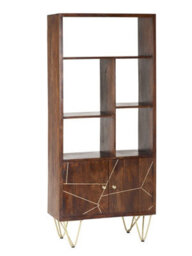 Buttercup Farm Large Bookcase With 2 Door - Solid Mango Wood - L35 X W80 X H180 Cm - Dark Gold
