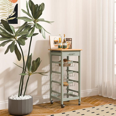 Wooden Kitchen Storage Trolley With 4 Baskets And Wheels,utility Organizer Shelves - image 1