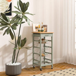 Wooden Kitchen Storage Trolley With 4 Baskets And Wheels,utility Organizer Shelves - thumbnail 1