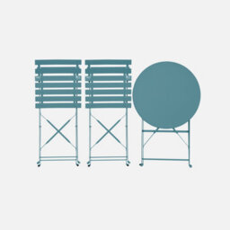 Sweeek - Round Folding Metal Bistro Garden Table With 2 Chairs Duck Blue 60X60X71 Cm - Emilia - thumbnail 2