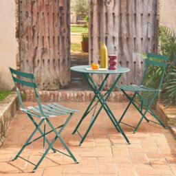 Sweeek - Round Folding Metal Bistro Garden Table With 2 Chairs Duck Blue 60X60X71 Cm - Emilia - thumbnail 3