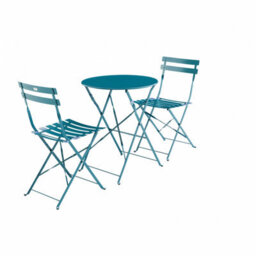 Sweeek - Round Folding Metal Bistro Garden Table With 2 Chairs Duck Blue 60X60X71 Cm - Emilia - thumbnail 8