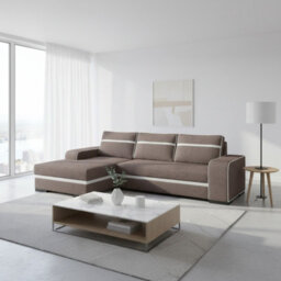 Corner Sofa Bed Finn With Storage Container Wooden Frame Sinuous Spring Wooden Legs 285X165X90Cm Brown And White Left