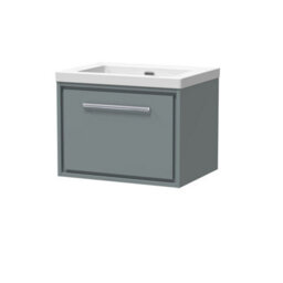 Balterley Longnor Modern Bathroom 1 Soft-Close Drawer Wall Hung Vanity Unit Fireclay Basin, Coastal Grey, 600mm - thumbnail 1