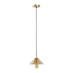 Valuelights Aurelian Antique Brass Pendant Ceiling Light With Rippled Amber Glass Shade - thumbnail 1