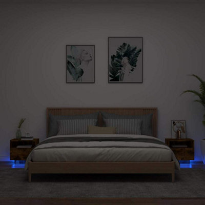 Walplus Bedside Cabinets With Led Lights 2 Pcs Smoked Oak 40X39X37 Cm - image 1
