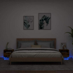 Walplus Bedside Cabinets With Led Lights 2 Pcs Smoked Oak 40X39X37 Cm - thumbnail 1