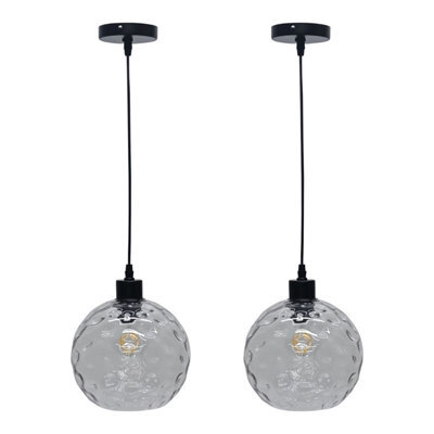 First Choice Lighting Set Of 2 Barnum - Clear Dimple Glass Globe With Black Pendant Fittings - image 1