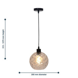 First Choice Lighting Set Of 2 Barnum - Clear Dimple Glass Globe With Black Pendant Fittings - thumbnail 8