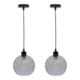 First Choice Lighting Set Of 2 Barnum - Clear Dimple Glass Globe With Black Pendant Fittings - thumbnail 1
