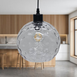 First Choice Lighting Set Of 2 Barnum - Clear Dimple Glass Globe With Black Pendant Fittings - thumbnail 3