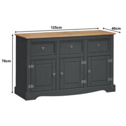 Mercers Furniture Corona Charcoal 3 Door Dresser Solid Wood Mexican Pine Wooden Painted Dark Grey Sideboard Unit - thumbnail 6