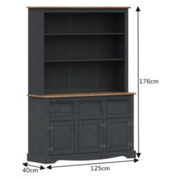 Mercers Furniture Corona Charcoal 3 Door Dresser Solid Wood Mexican Pine Wooden Painted Dark Grey Sideboard Unit - thumbnail 2