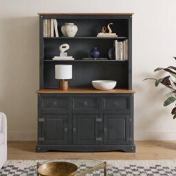 Mercers Furniture Corona Charcoal 3 Door Dresser Solid Wood Mexican Pine Wooden Painted Dark Grey Sideboard Unit