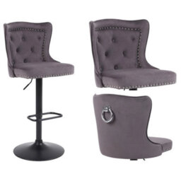 Grey 4 Chairs Luxury Velvet Bar Stools - thumbnail 3
