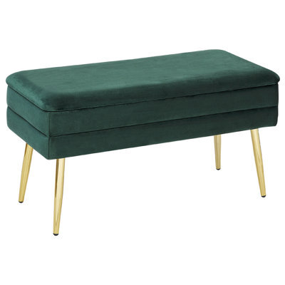 Beliani Upholstered Storage Bench Durham Velvet Dark Green - image 1