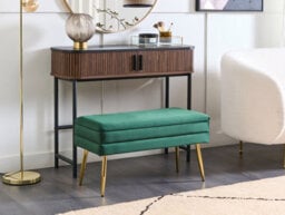 Beliani Upholstered Storage Bench Durham Velvet Dark Green - thumbnail 2