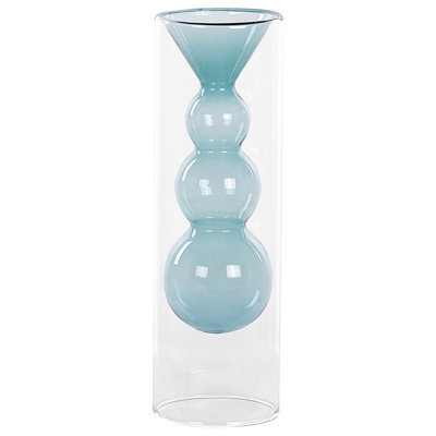 Beliani Flower Vase Kalochi Glass 27 Cm Turquoise - image 1
