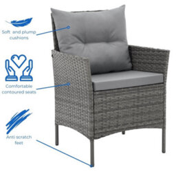 Evre Mixed Grey Florence Garden Rattan Furniture Dining Set 4 Piece Seat Chair Outdoor Wicker Cover - Inc Weekend Delivery - thumbnail 5
