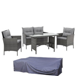 Evre Mixed Grey Florence Garden Rattan Furniture Dining Set 4 Piece Seat Chair Outdoor Wicker Cover - Inc Weekend Delivery