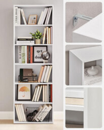 Songmics 6-Tiered Bookshelf, Modern Bookcase, Storage Organizer Rack, For Living Room, Study, Office, Bedroom, Cloud White - thumbnail 3