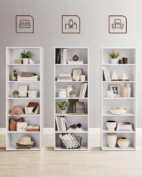 Songmics 6-Tiered Bookshelf, Modern Bookcase, Storage Organizer Rack, For Living Room, Study, Office, Bedroom, Cloud White - thumbnail 5