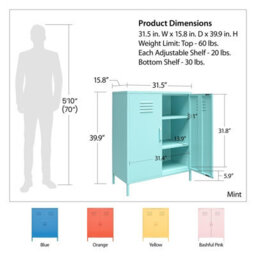 Novogratz Cache Metal Locker Cabinet With 2 Doors Blue - thumbnail 3