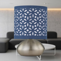 First Choice Lighting Jenson - Brushed Chrome Touch Table Lamp With Navy Blue Cut Out Shade - thumbnail 3
