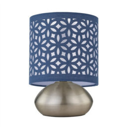 First Choice Lighting Jenson - Brushed Chrome Touch Table Lamp With Navy Blue Cut Out Shade - thumbnail 2