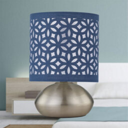 First Choice Lighting Jenson - Brushed Chrome Touch Table Lamp With Navy Blue Cut Out Shade - thumbnail 4