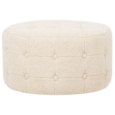 Wyld And Coco Beige Bouclé Round Pouffe Footstool With Button Tufting, 55Cm - image 1