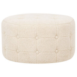 Wyld And Coco Beige Bouclé Round Pouffe Footstool With Button Tufting, 55Cm - thumbnail 1