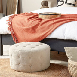 Wyld And Coco Beige Bouclé Round Pouffe Footstool With Button Tufting, 55Cm - thumbnail 2