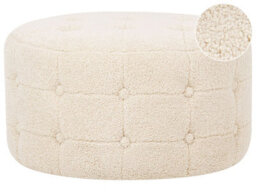 Wyld And Coco Beige Bouclé Round Pouffe Footstool With Button Tufting, 55Cm - thumbnail 3