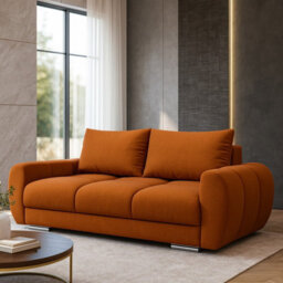 Modern Velour Fabric Sofa With Springs Easy Clean Upholstery Logo 2 Collection Orange
