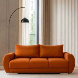 Modern Velour Fabric Sofa With Springs Easy Clean Upholstery Logo 2 Collection Orange - thumbnail 4