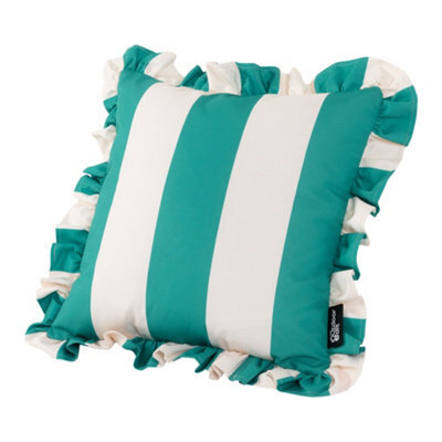 Hayward 50 X 50Cm Outdoor Cushion, Retro Green Stripe Frill Edge Design, Shower-Resistant Square Cushion For Garden & Patio - image 1