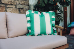 Hayward 50 X 50Cm Outdoor Cushion, Retro Green Stripe Frill Edge Design, Shower-Resistant Square Cushion For Garden & Patio - thumbnail 5