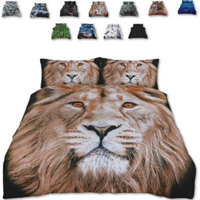 TheWhiteWater Limited King Of The Jungle Wild Male Lion Bed Set - 3D Animal Printed Single Beddings Duvet Cover + One Matching Pillowcase - image 1