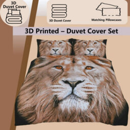 TheWhiteWater Limited King Of The Jungle Wild Male Lion Bed Set - 3D Animal Printed Single Beddings Duvet Cover + One Matching Pillowcase - thumbnail 4
