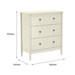 Matt Natural Cream No Effect 3 Drawer Painted Chest (H)900mm (W)800mm (D)395mm - thumbnail 5