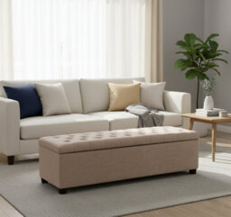 Linoso Chesterfield Sand Ottoman Storage Box With Square Wooden Legs - Upholstered Blanket Box (120W X 40D X 45H Cm) - thumbnail 3