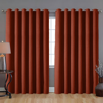 Ameha Linen Texture Fabric Rust 100%blackout Curtain 90''x 90'' Pair- 260Gsm Ready Made With Tie Backs,thermal Insulated For Uk - image 1