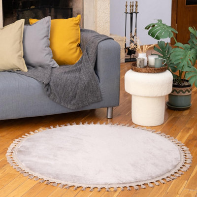 Mega Merchant Living Room Washable Area Rugs English Home Fluffy Round Rug, Dark Grey