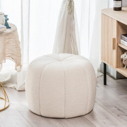 Nordlys White Bouclé With Stripes Pouf Vintage Style Living Room - thumbnail 5