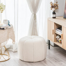 Nordlys White Bouclé With Stripes Pouf Vintage Style Living Room - thumbnail 3